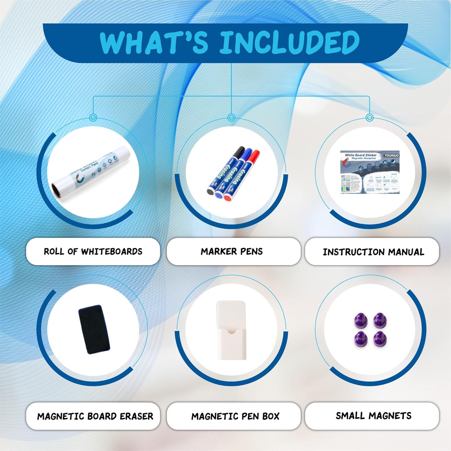 YOUNGJQ Magnetic Dry Erase Board Paper for Wall Self Adhesive Whiteboard White Board Sticker 42" x 24" for Office Home Playroom with Starter Kit