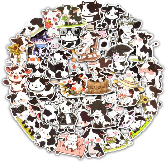 Aowplc 50 PCS Cow Stickers - Cute Cow Stuff & Gifts - Waterproof Vinyl Decals for Water Bottles, Laptop