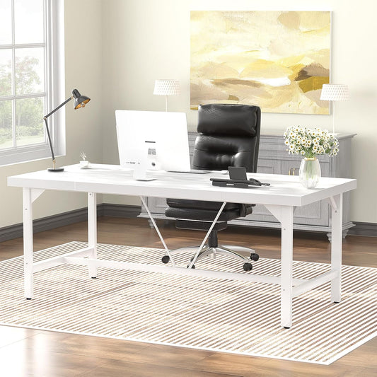 Unikito 63 Inch Computer Desk, Sturdy Large Office Desk, Premium 2 Person Long Desks, Super Thick Study Writing Gaming Table, Modern Computer Table for Home Office Workstation, Easy to Assemble, White