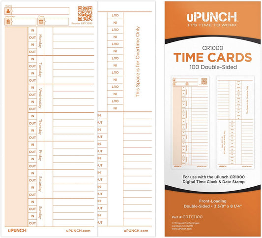 uPunch 100 Time Cards for CR1000 Digital Time Clock and Date Stamp