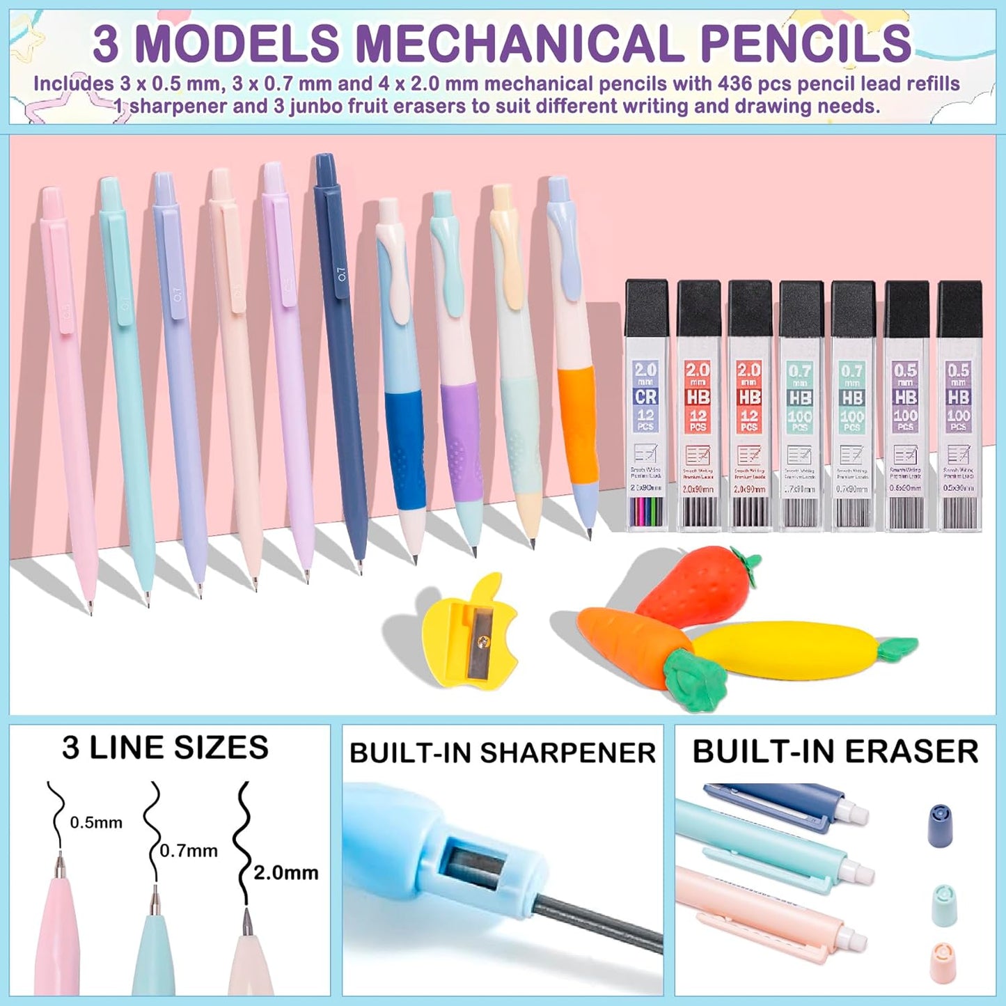 78 PCS Writing & Drawing Set with Cute Pen Case, Office Back to School Supplies Stationary 12 Pastel No Bleed Highlighters, 10 Mechanical Pencils Set 0.5 0.7 & 2.0mm, 6 Colored And 10 Black Gel Pens