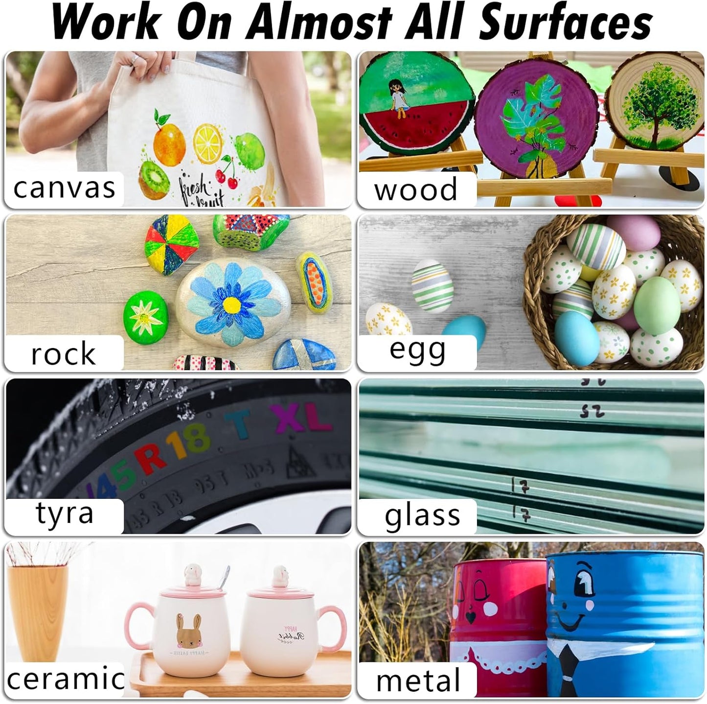 Yellow Paint Pens Paint Markers - 8 Pack Permanent Quick Dry Waterproof Marker Pens for Rocks Wood Fabric Plastic Canvas Glass Mugs Metal Tire Stone