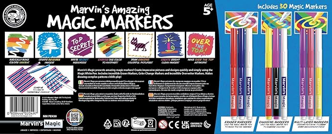 Marvin's Magic - 30 Amazing Magic Pens - Color Changing Pen Art - Create 3D Lettering, Write Secret Messages - Stationery Supplies, Art Supplies for Kids, Coloring Markers and Kids Drawing Kit