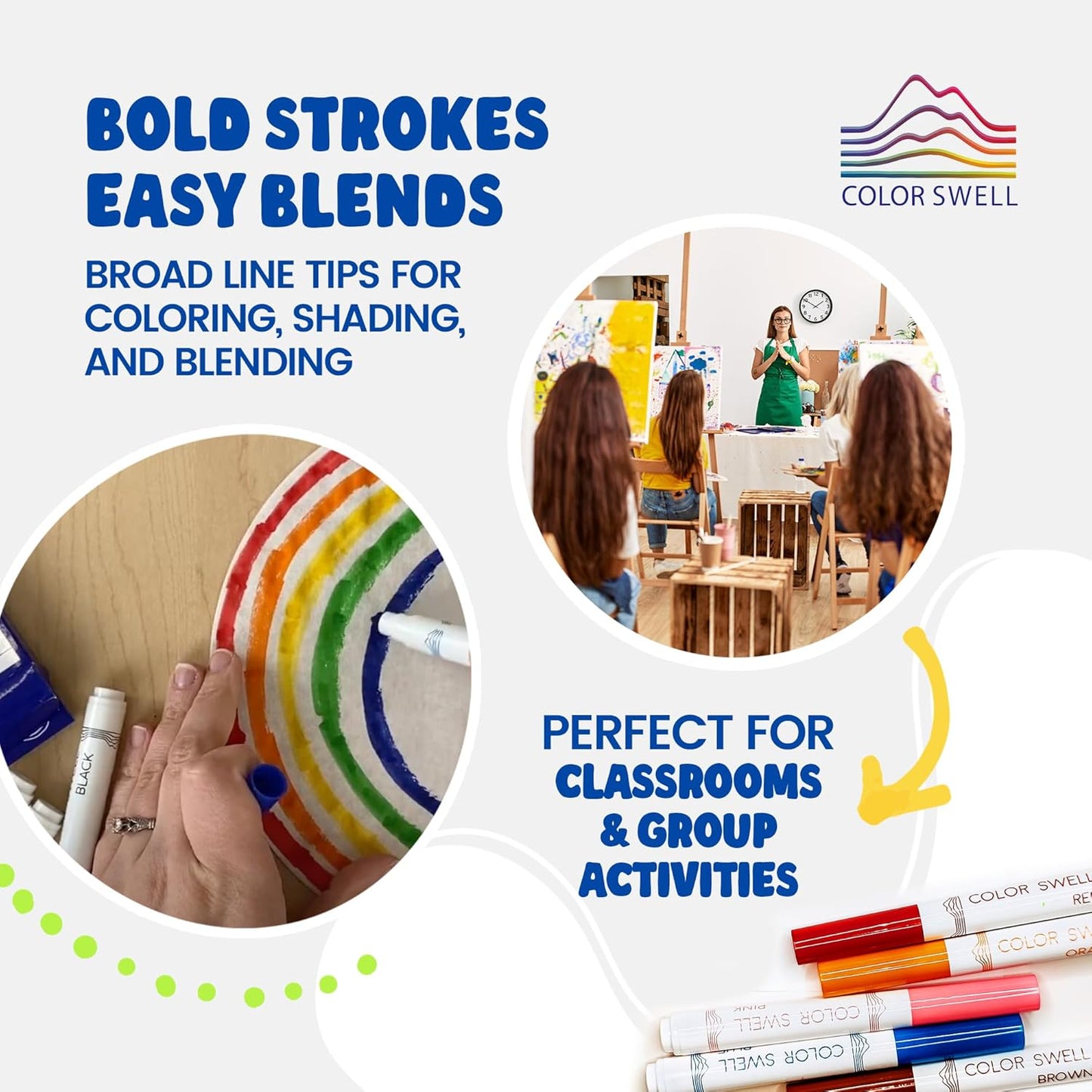 Color Swell Bulk Washable Markers (288 Total) – 36 Packs, 8 Colors per Pack – Ideal for Teachers, Kids, Party Favors, Classrooms, Donations, Students - Broad Line Bulk Markers