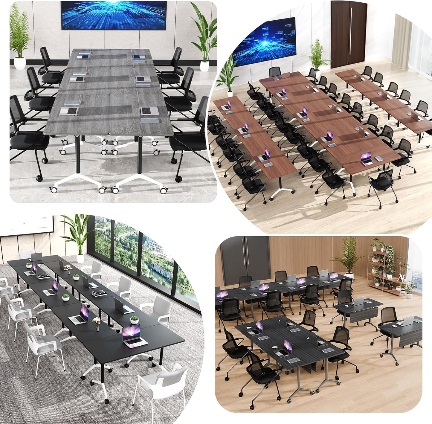 Conference Room Table, Folding Conference Tables,Thicken Grey Tabletop,Flip Top Wooden Seminar Meeting Room Table for Conference Room Offices (6, White, 47.2“)