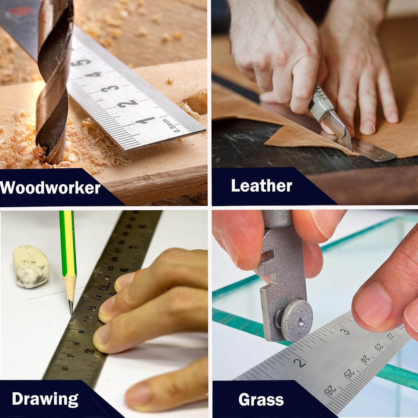 Metal Ruler 12 Inch:[2 Pieces 12 Inch] Non-Slip Cork Backing Rulers with Inch and Centimeters Prevent Ink Leakage:for School Office Drawing Engineering