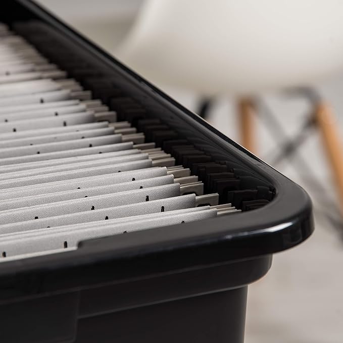 IRIS USA File Box File Organizer Plastic File Box for Letter/Legal File, BPA-Free Plastic Storage Bin Tote Organizer with Durable and Secure Latching Lid, Stackable and Nestable, Black 35 Qt. 1Pack