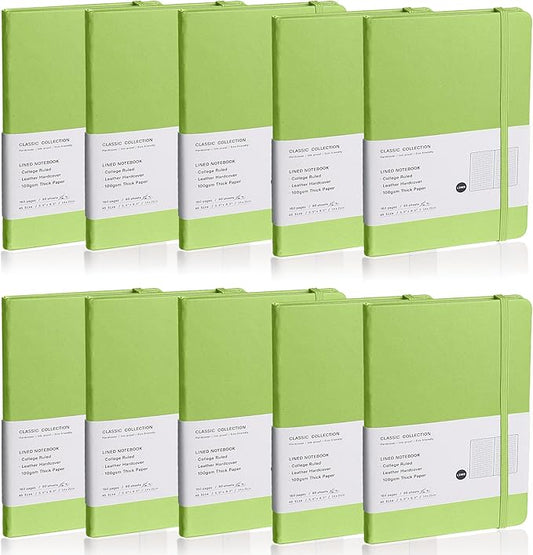 Lined Journal Notebook, 10Pack(Grass Green), 160 Pages, Medium 5.7 inches x 8 inches - 100 gsm Thick Paper, Hardcover
