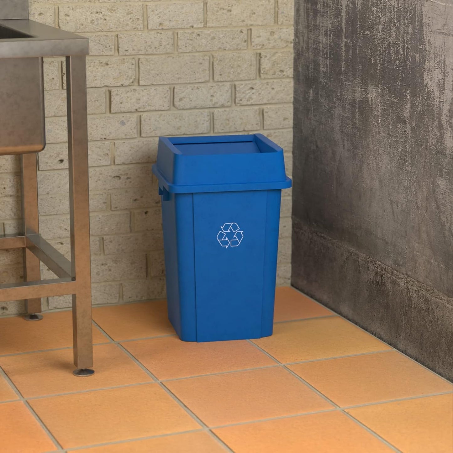 19 Gallon Blue Square Commercial Trash Can with Lid