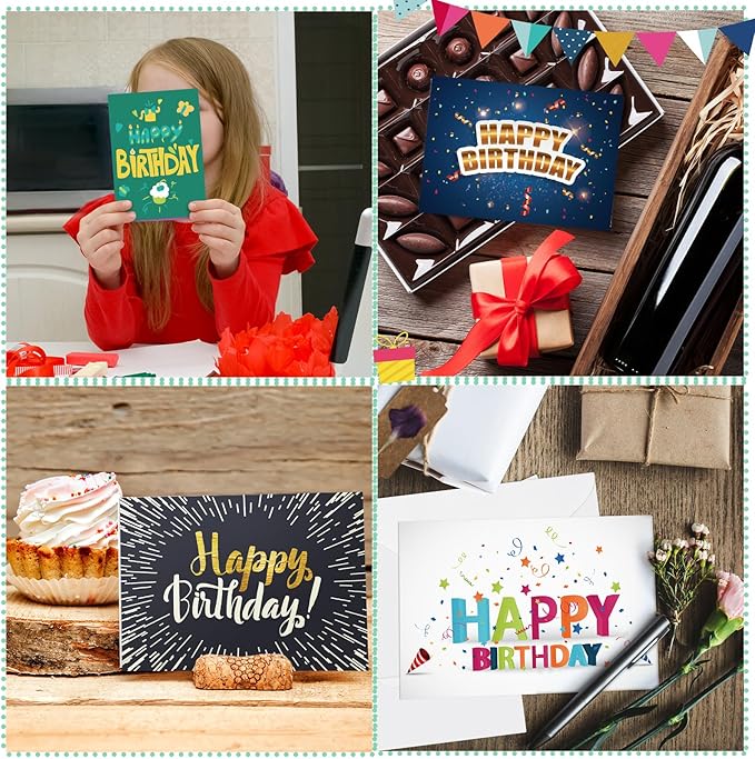 200 Set Unique Happy Birthday Card Bulk with Envelope and Sticker Blank Greeting Card Large 5 x 7 Inch Suitable for Office Kids Women Men, 20 Styles(Actual Style)
