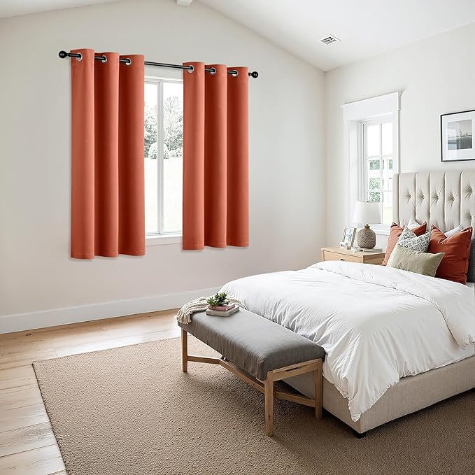 MIULEE Burnt Orange Blackout Curtains - Thermal Insulated Noise Reduction Room Darkening Drapes for Bedroom Living Room Terracotta Rust Fall Decor, Grommet Top, 40 x 45 Inches Long, 2 Panels