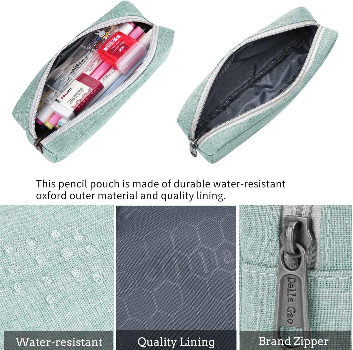 Della Gao Small Pencil Case Large Capacity Pencil Pouch Marker Pen Bag Coin Pouch Office Stationery Organizer (Green)