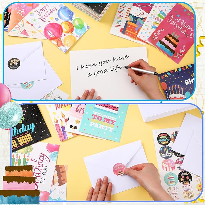 200 Set Unique Happy Birthday Card Bulk with Envelope and Sticker Blank Greeting Card Large 5 x 7 Inch Suitable for Office Kids Women Men, 20 Styles(Lovely Style)