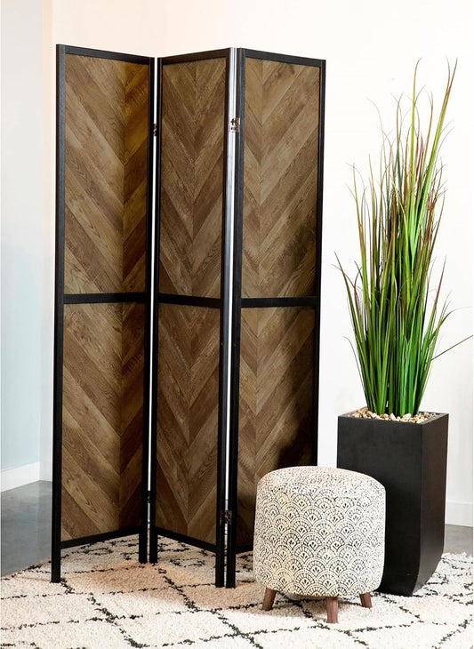 NicBex Room Divider 3 Panel Room Dividers with Herringbone Pattern Partition Room Dividers and Folding Privacy Screens Wall Divider for Home, Room Separation,52"W x 0.75"D x 70.25"H, Rustic Tobacco