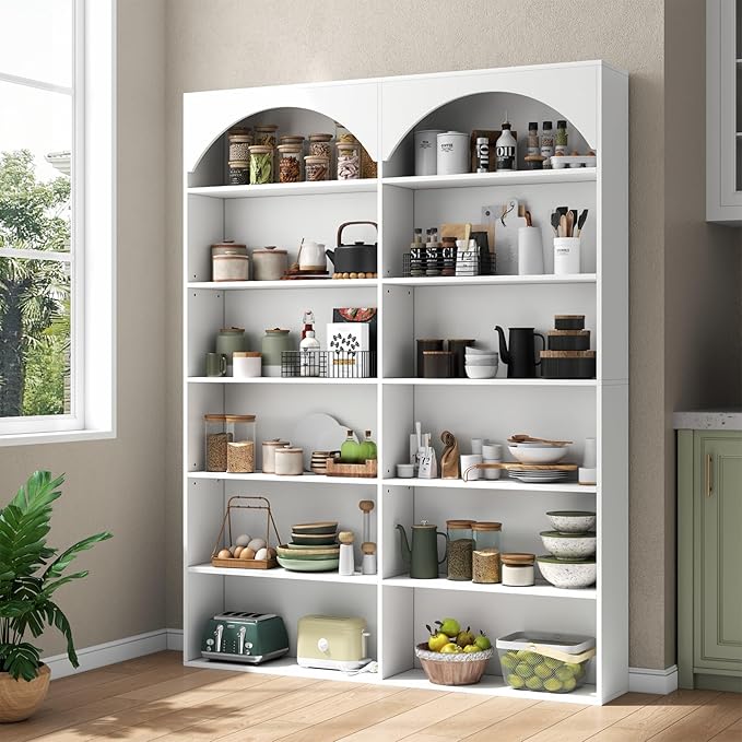 70.8’’ Tall Bookshelf and Bookcase, 7-Tier Double Wide Bookcase Modern Large Open Display Shelves with Curved Baffle for Home Office Living Room (White)