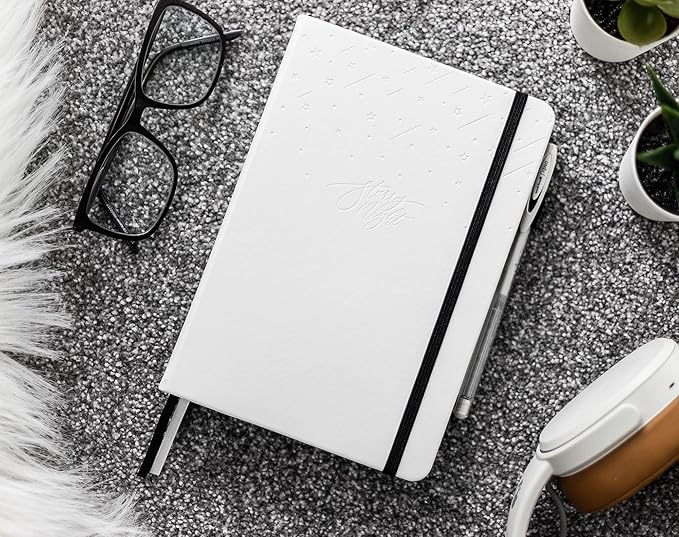 Black Paper Bullet Dotted Journal Notebook | A5 Starry Night by Scribbles That Matter | Free white gel pen | 160gsm Blackout no-bleed dot grid paper | For Men and Women | 5.75 x 8.5 in | White