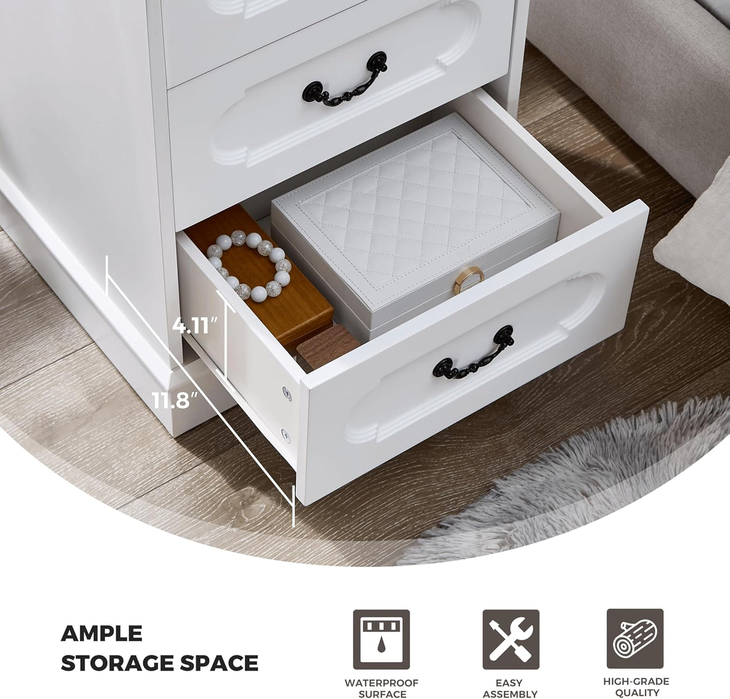 LIDYUK 3 Drawer Dresser for Bedroom Farmhouse White Wood Chest of Drawers Bedroom Dresser with Charging Station, Rustic Small Drawers Dressers Nightstand Wooden Closet Storage Cabinet, Living Room