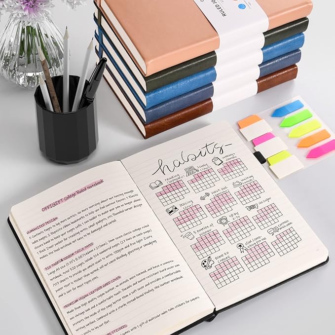 Lined Journal Notebook, Large A5 Hardcover Leather Journal, 312 Numbered Pages Work Notebook, 100gsm No Bleed Paper, College Ruled Notebook for Women Men School Office, 5.75" x 8.38", Burgundy