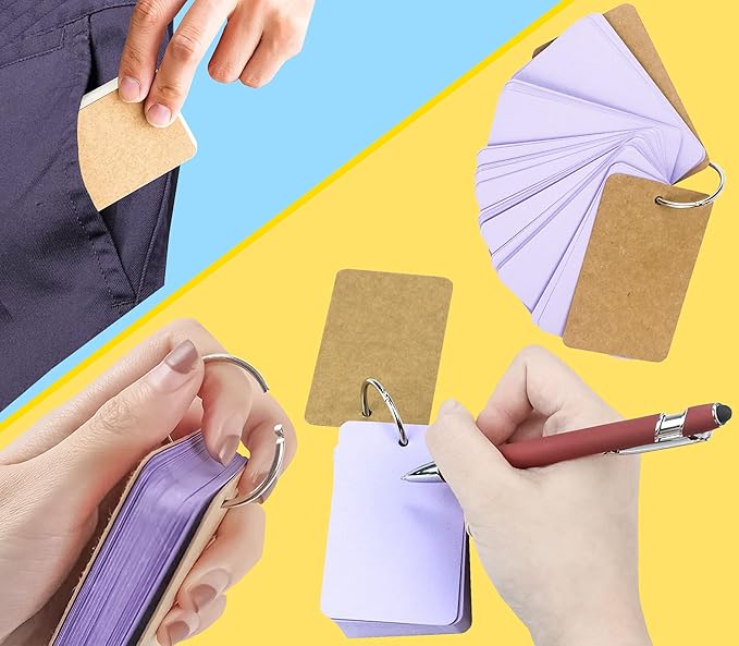 MotBach 400PCS Colored Blank Flash Card Index Cards with Binding Rings,8 Color Easy Flip Flash Card Study Note Card Perfect for Bookmark School Learning Memory Recipe Cards Game Cards(3.5 x2.2 Inch)