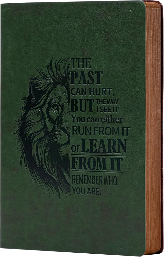 Leather Journal for Men Soft Cover 256 Pages Lined Journals for Writing A5 Lion Journaling Notebooks Vintage Inspirational Diary, 5.7" x 8.3", Green