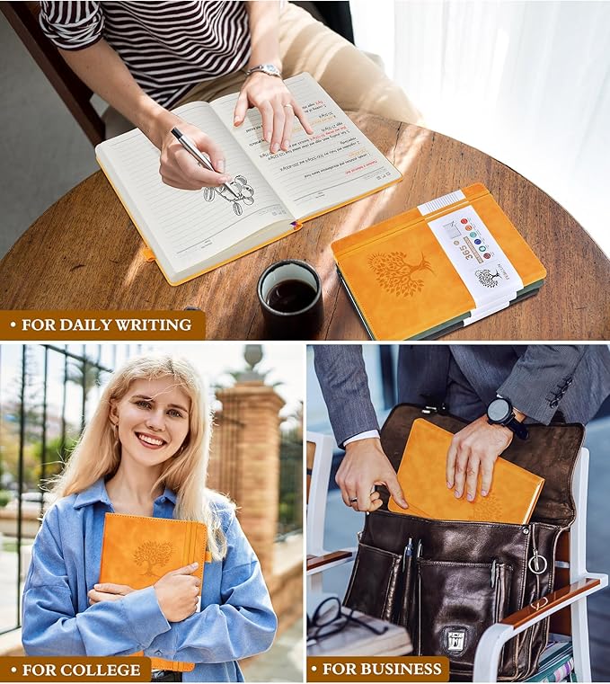 A4 Lined Journal Notebook，365 Page Large Leather Journals for Writing Women Men，Hardcover Notebook with 100Gsm Thick Pages for Travel，Work，School，College Ruled, Daily Diary (8.5" x 11.4")