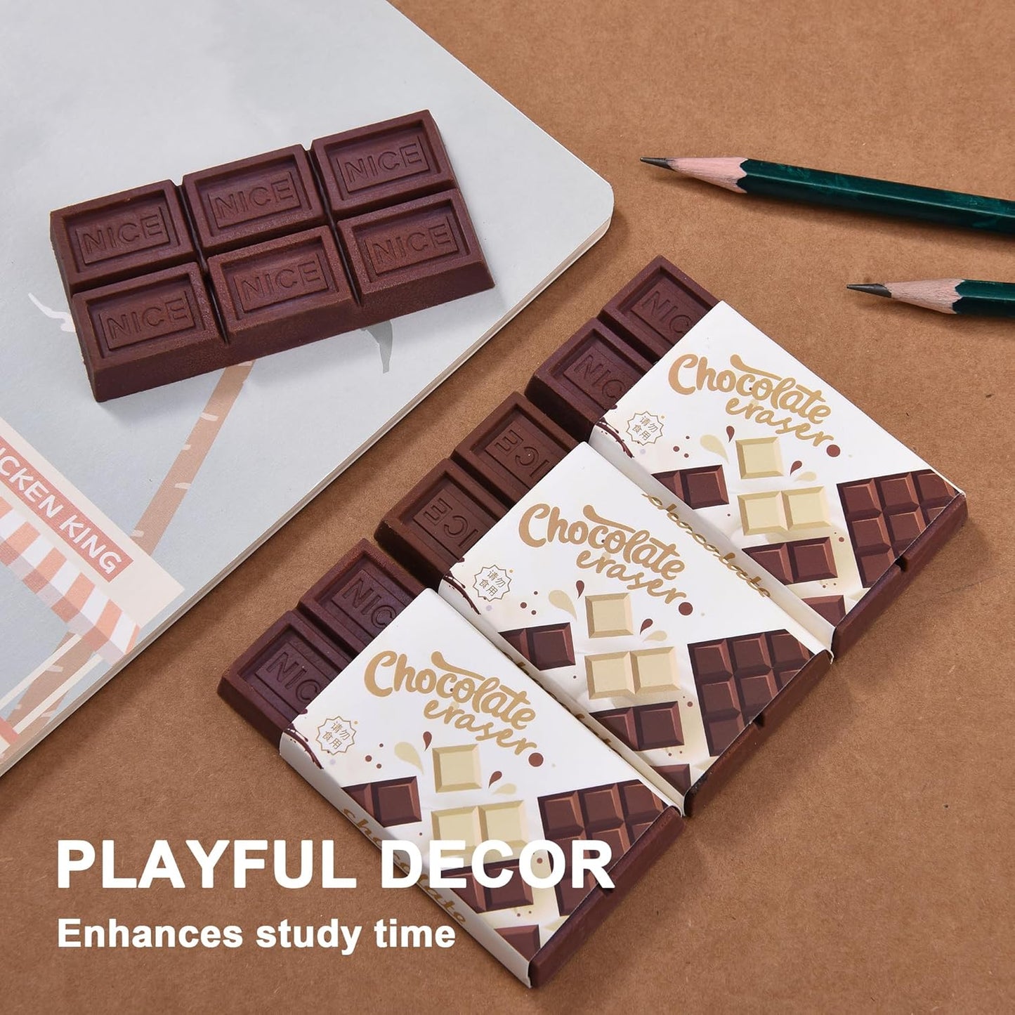 6Pcs Chocolate Shape Erasers for Kids, Cute Chocolate Bar Erasers Bulk for School Classroom Supplies Party Favors