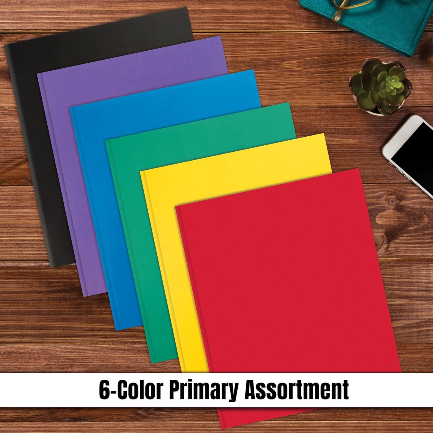 Letter Size Paper Portfolios by Better Office Products, Case of 100, Assorted Primary Colors, with Fasteners (Contemporary, 2 Pocket Paper Folders with Fasteners)