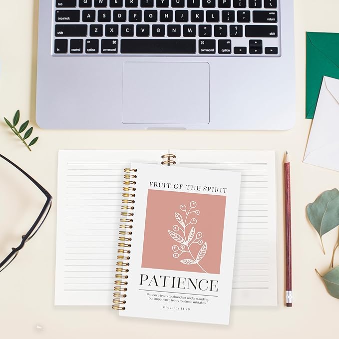 BearCake Fruit of the Spirit Patience Christian Notebook Journal, Christian Gifts for Women, Bible Notebooks for Note Taking, Bible Journaling Notebook, Hardcover Spiral Notebook 5.5x8.3