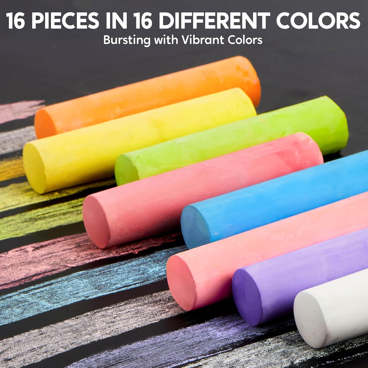 16 PCS Sidewalk Chalks Set Non-Toxic Washable Jumbo Chalk Bulk for Toddlers 1-3, Painting on Chalkboard, Driveway and Playground, Outdoor Activities, Gift for Kids, School Supplies