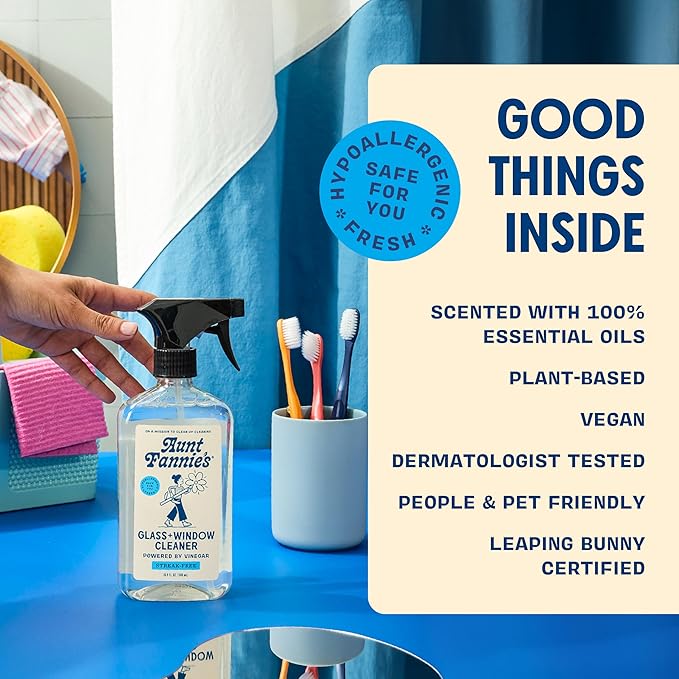 Aunt Fannie's Glass & Window Cleaning Vinegar Spray, Natural Streak-Free Spray 16.9 Ounces (Pack of 3)