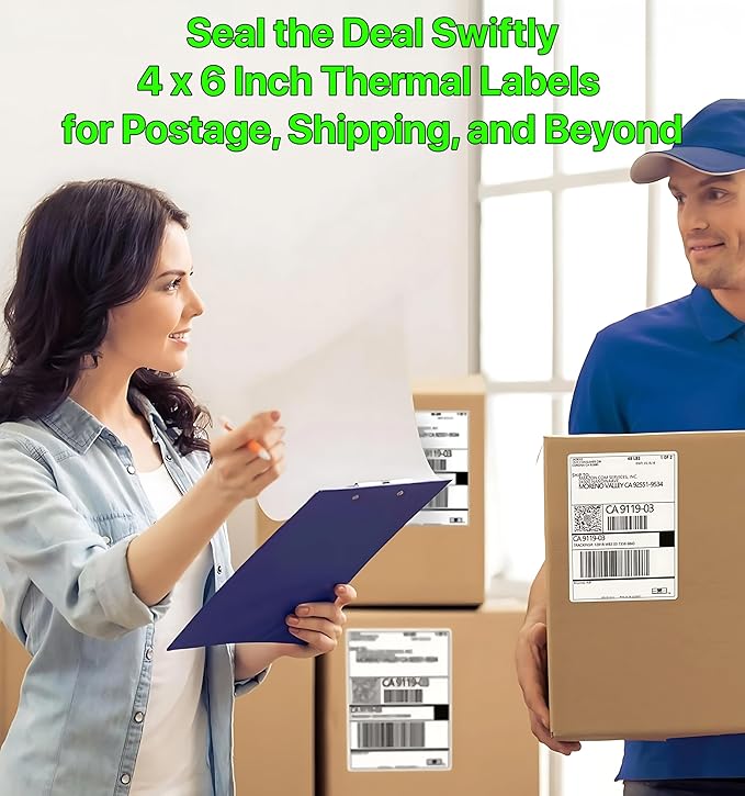 Fanfold 4 x 6 inch Thermal Labels Stack Direct White Strong Adhesive Perforated Postage Shipping Printer Compatible with Zebra SNBC Epson Rollo (3000, Fanfold)