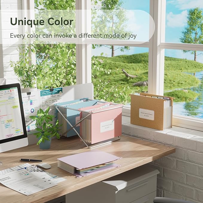 Wheat Straw Expanding Hanging File Folders,1.2" Accordion Pockets File Organizer, Large Capacity,Letter Size for Filing Cabinet,100% BPA Free, Return to Nature, Healthy Living-Strawberry Pink