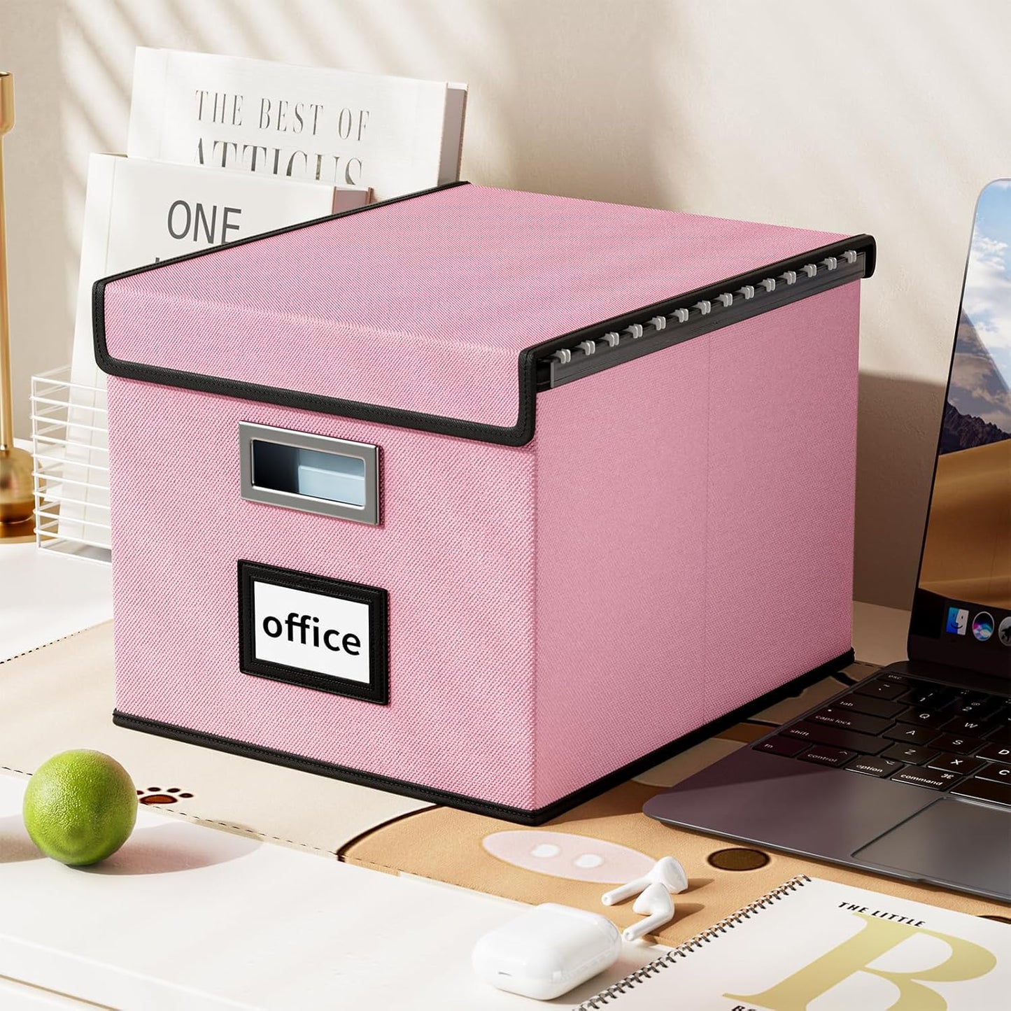 Huolewa Collapsible File Storage Organizer Box with Lid, Linen Document Storage, Universal Hanging Filing Organization Box for Letter/Legal Folder, Decorative Office/Home File Bins - only box