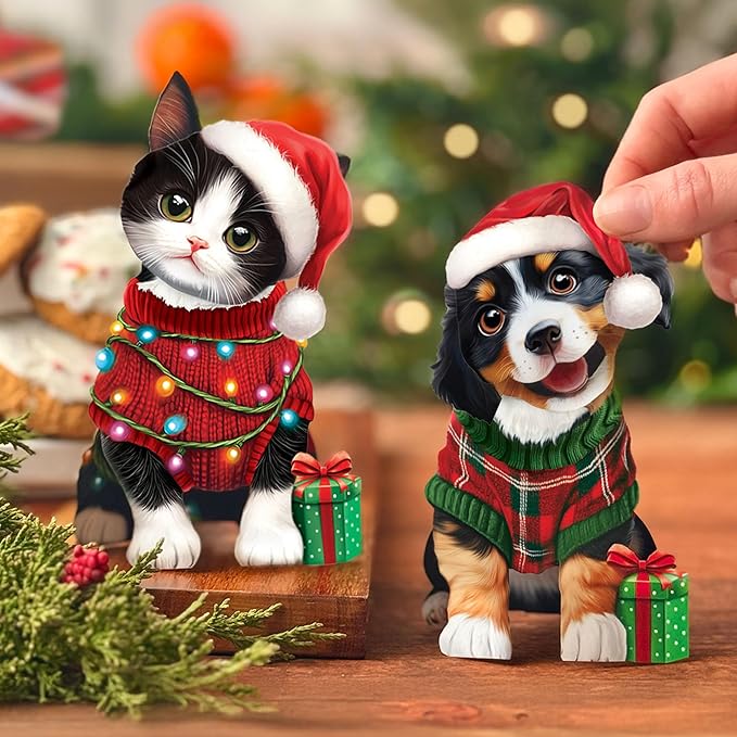 Freshcut Paper Pop Up Cards, Mini Christmas Kitten, 6 Inch Mini Sized 3D Cat Gifts, Popup Greeting Card, Christmas Cards, Holiday Card, Blank Notecard & Envelope