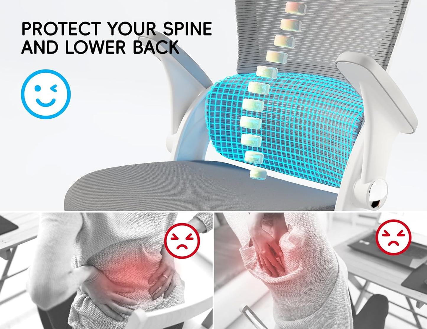 TRALT Office Chair - Ergonomic Office Chair with Back Support, Computer Chair - Home Office Desk Chairs, 330lbs Wide Seat Big and Tall Office Chairs with Headrest, Comfy Desk Chairs (Grey)