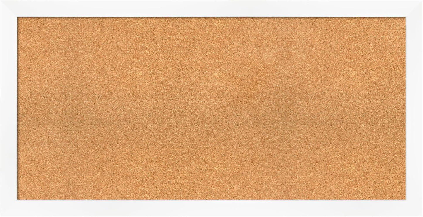 Amanti Art Natural Cork Board for Wall, 25x49 Vision Board with White Frame, Oversize Corkboard Office Decor for Home Organization, Modern Corkboard Pinboard to Display Items for Home Organization in