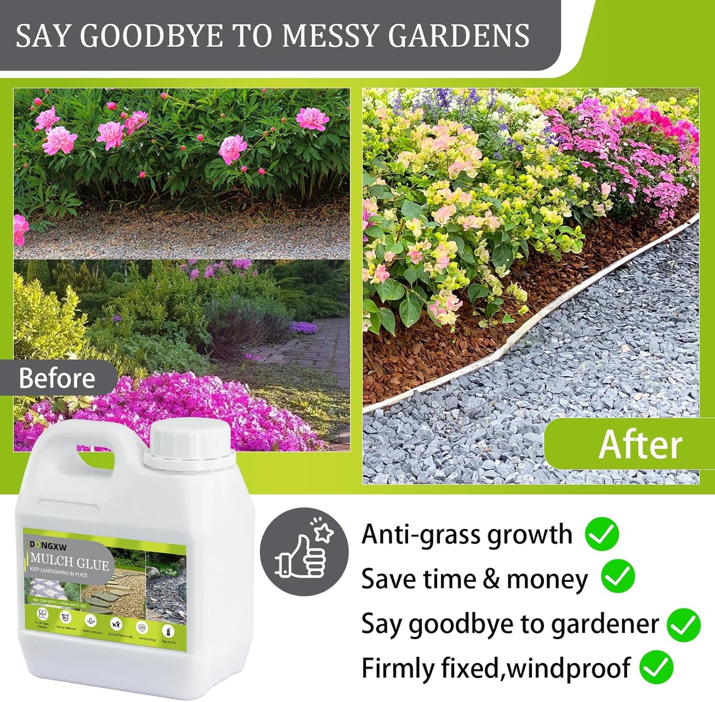 Rock Glue for Landscaping, Easy Hold Mulch Glue for Landscaping, Lockdown Sticky Rock Glues Landscape Stone Glues Strong Mulch Binder, Fast Drying Concentrate Gravel Binder - 64oz