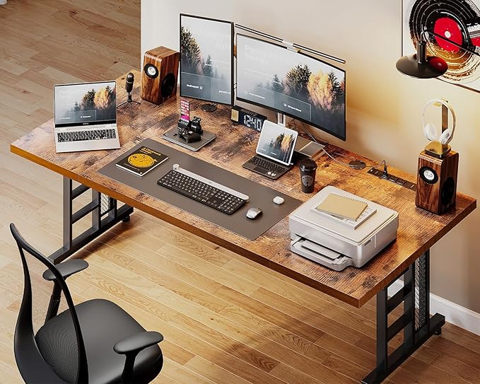 Coleshome 78 Inch Executive Desk with USB Ports, Large Computer Desk with Extra Thick, Long Mordern Office Desk, Workstation Business Furniture for Home Office, Vintage