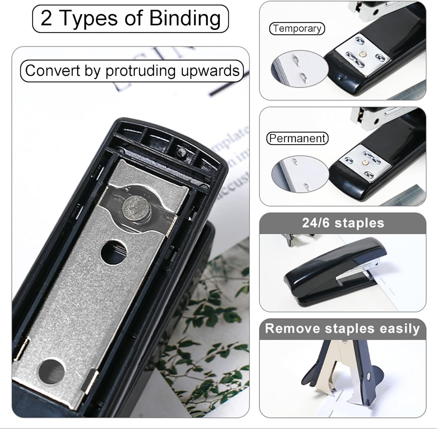 Black Desk Accessories with Pen Holder, Office Supplies Desk Organizers and Accessories, Tape Dispenser, Stapler, Staple Remover, Staples, Clips Set, Ruler, Scissor, Pen, Tape (Black)