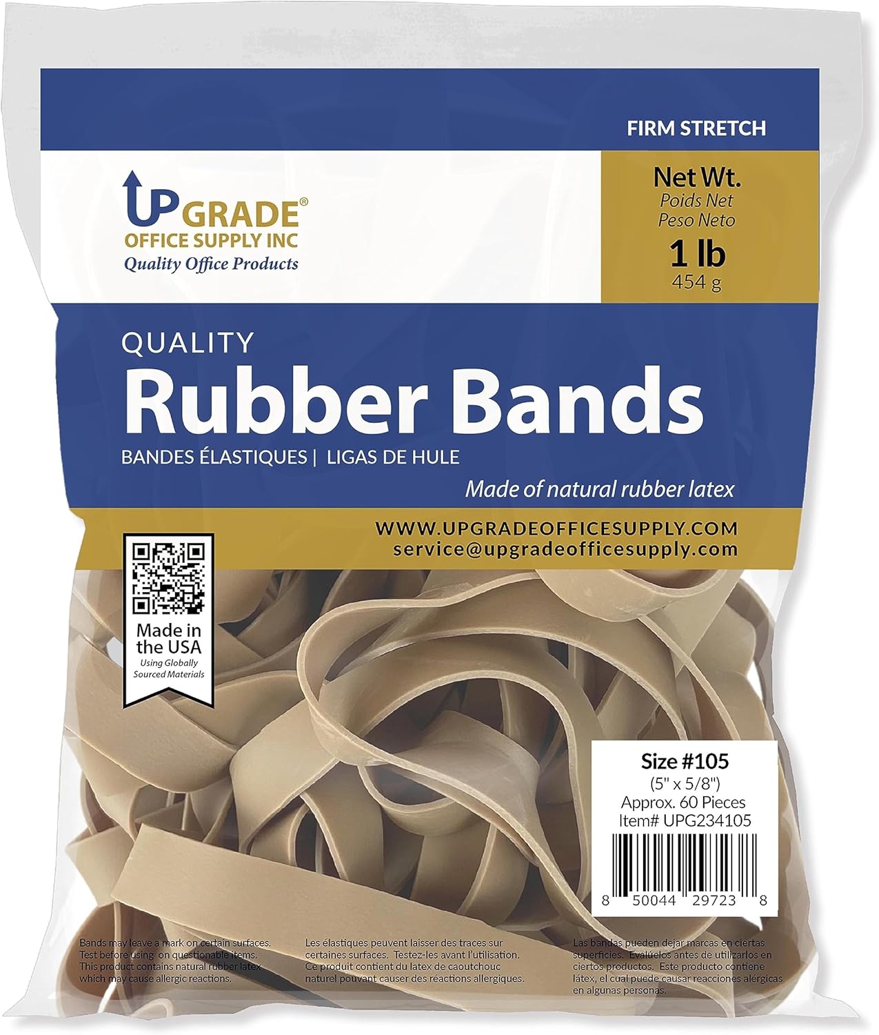 Upgrade Office Supply UPG234105 Rubber Bands, Size 105 (5 x 5/8), 60 Bands, 1 lb Bag, USA