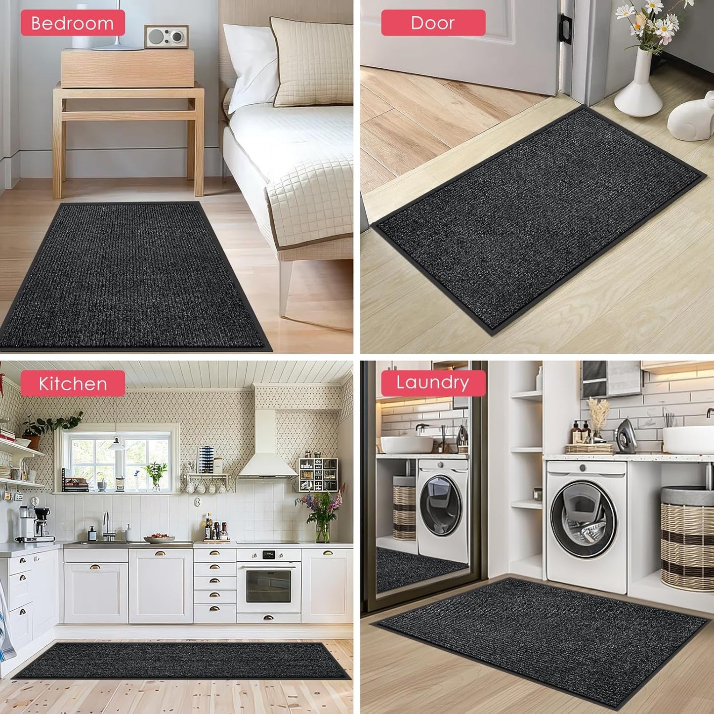 Kuyal Front Door Mat, 3'x6' Indoor Outdoor Entrance Mat, Commercial Floor Mats Inside Outside Entrance, Heavy Duty Durable Welcome, Rubber Backing Non Slip Outdoor Mats for Entryway,Black