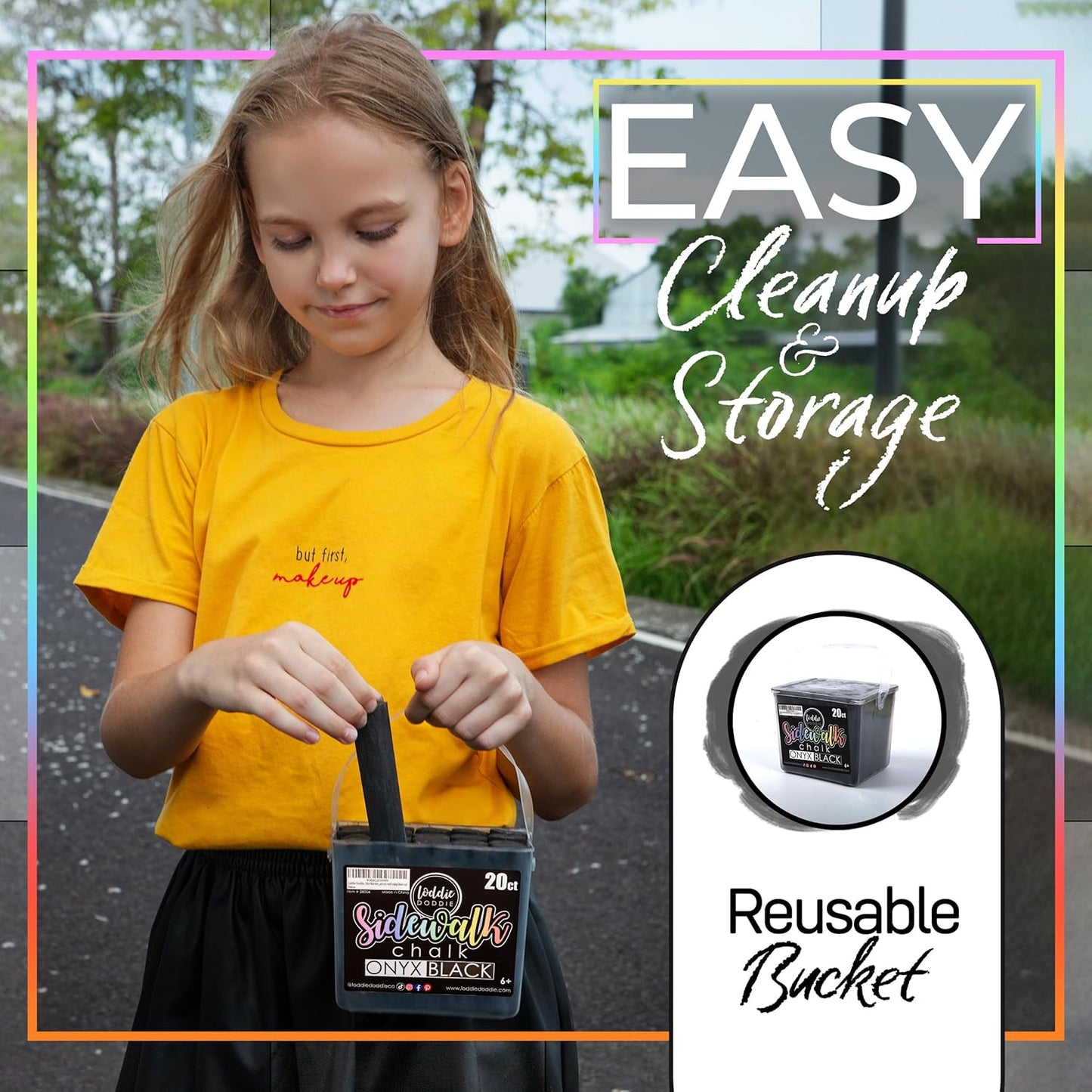 Loddie Doddie Black Sidewalk Chalk Bucket - 20 Count Jumbo Sticks Non-Toxic - Sidewalk Chalk For Kids & Outdoor Activities