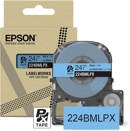 Epson LABELWORKS 224BMLPX Genuine PET (Polyester) Tape Cartridge - Black on Matte Blue Designer Craft Label Maker Tape - 1" (24MM) Wide, 26'