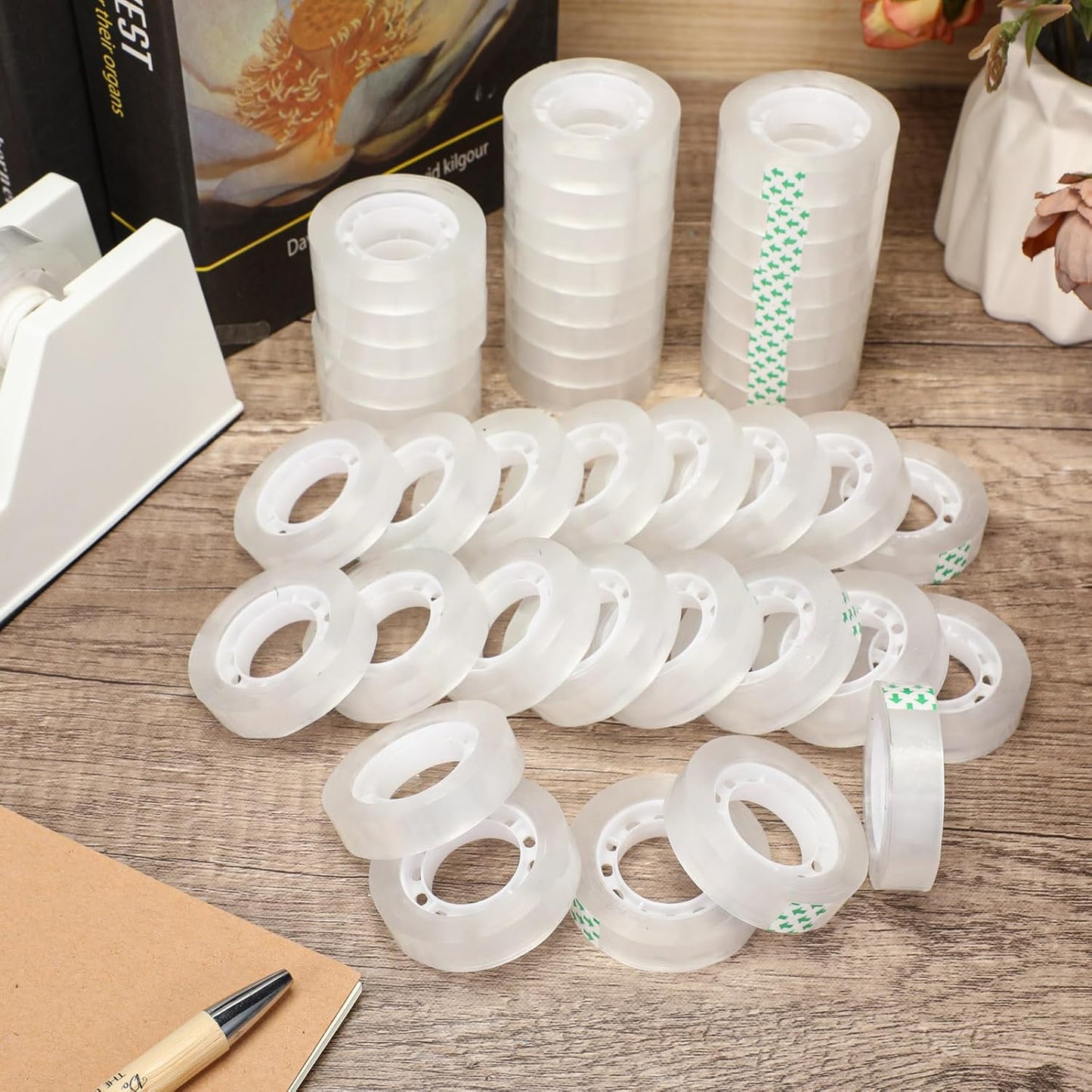 Jetec 100 Rolls Clear Tape Bulk Transparent Invisible Tape Refills 1/2 x 1260 Inches Glossy for Gift Wrapping Dispenser Office School Home Use Gift Wrap Desk Supplies