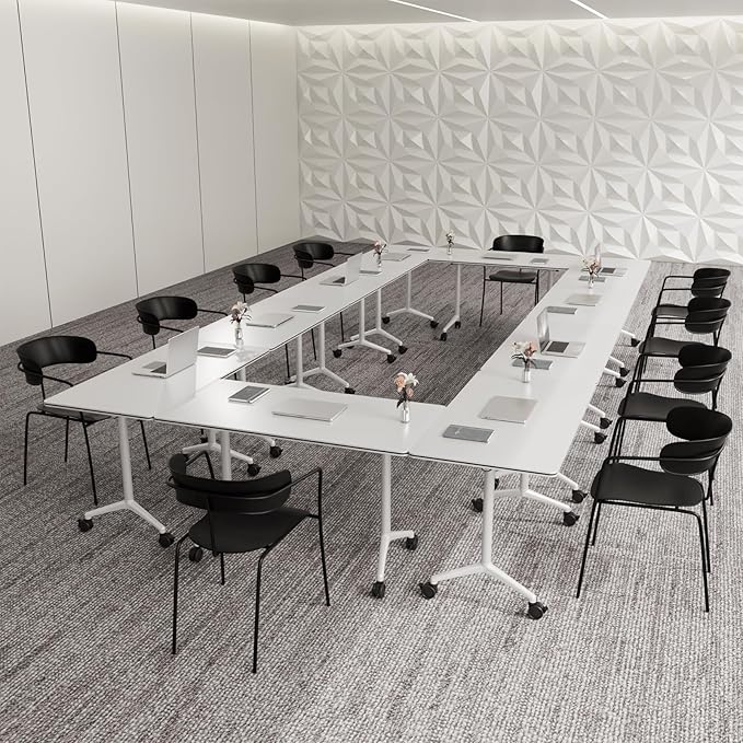 Conference Table,Folding Conference Room Tables Portable Rolling Conference Training Table with Silent Wheels,Mobile Meetings Flip Top Tables for Offices Classrooms Meeting Room (6Pack 70.8in)