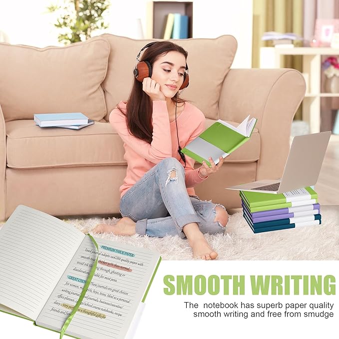 Lined Journal Notebook, 10Pack(Grass Green), 160 Pages, Medium 5.7 inches x 8 inches - 100 gsm Thick Paper, Hardcover