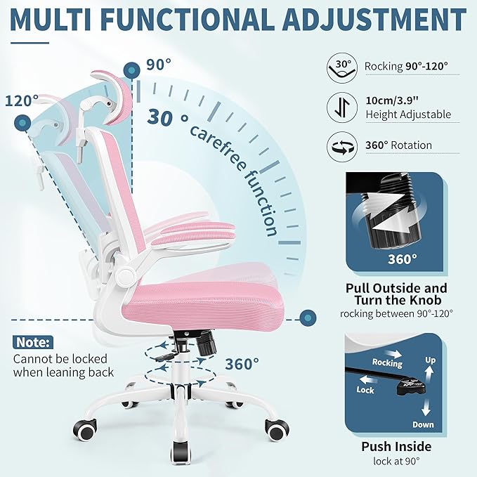 FelixKing Ergonomic Office Chair, Headrest Desk Chair Office Chair with Adjustable Lumbar Support, Home Office Swivel Task Chair with High Back and Armrest, Adjustable Height Gaming Chair(Pink)
