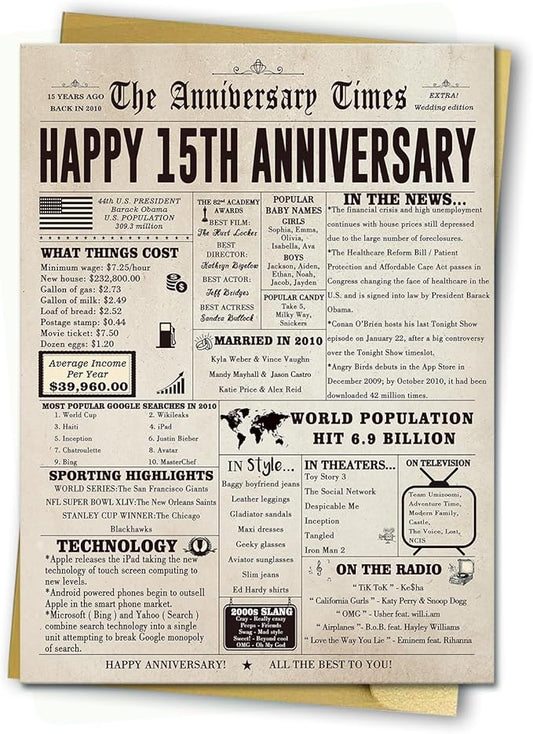 Happy 15th Anniversary Cards Gifts for Wife Husband, Funny 15 Year Anniversary Decorations for Men Women, Large 15th Wedding Anniversary Card for Him Her