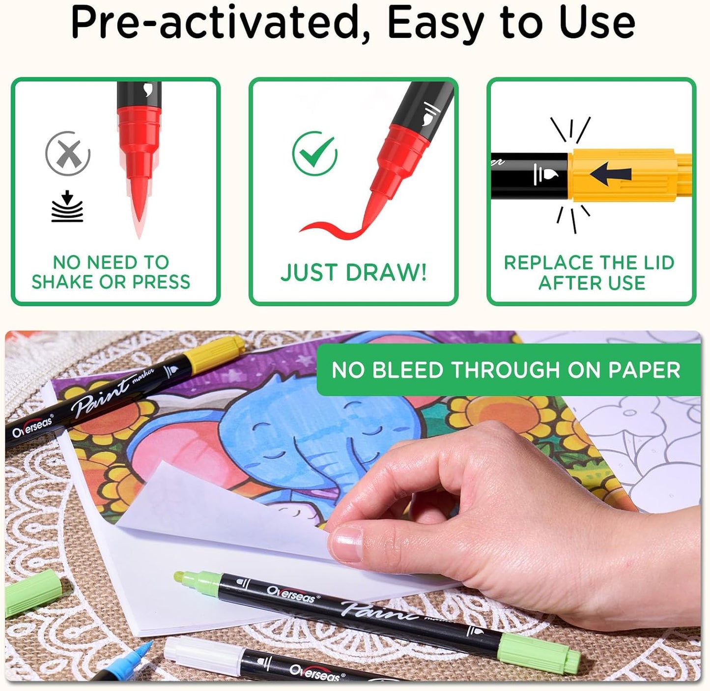 Overseas Gold Acrylic Paint Markers, 6 Pack Dual Tip Paint Pens Acrylic Markers - Dot and Brush Tip Gold Pens for Wood, Rock, Canvas, Glass, Metal, Plastic, Rubber, Fabric, School Supplies