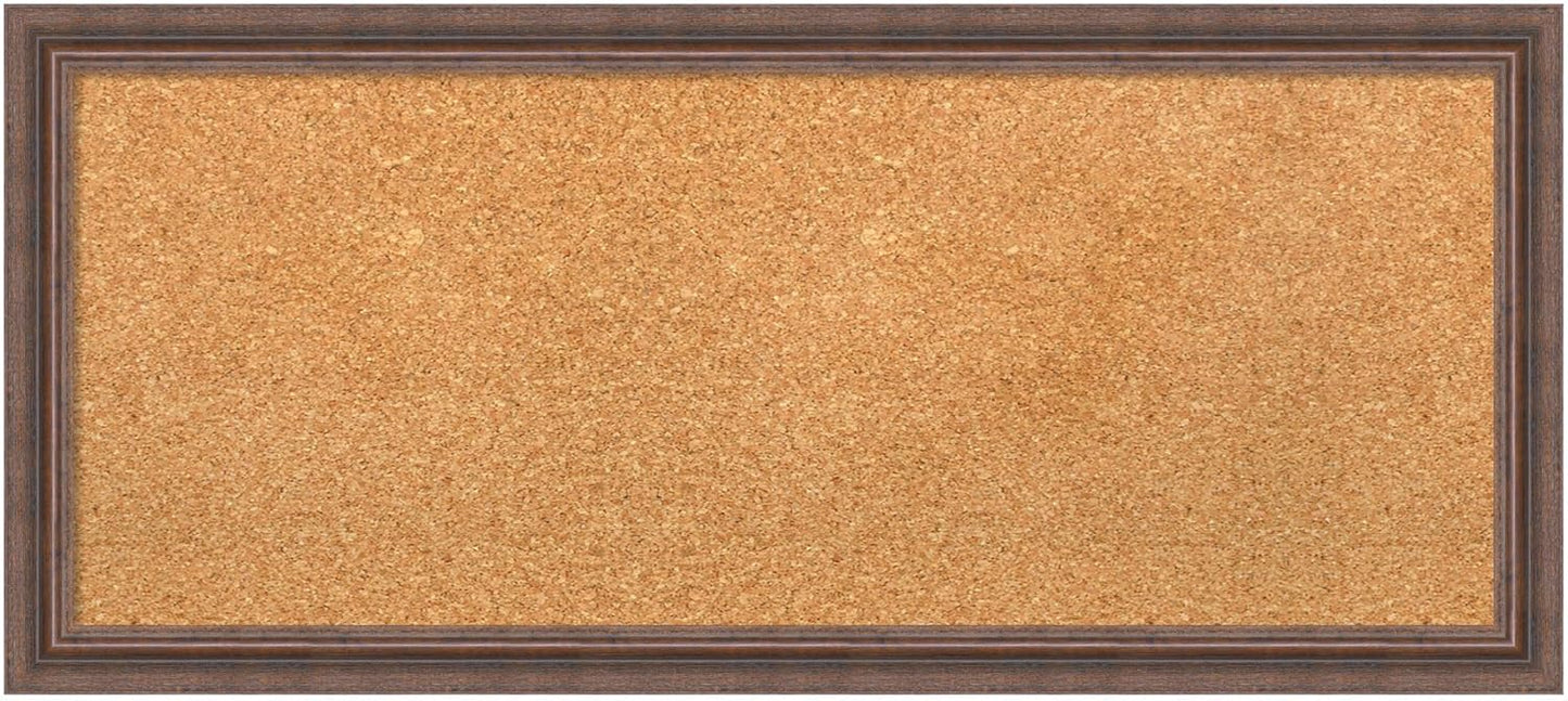 Amanti Art Natural Cork Board for Wall, 14x32 Vision Board with Brown Wood Frame, Medium Corkboard Office Decor for Home Organization, Country Rustic Corkboard Pinboard to Display Items for Home
